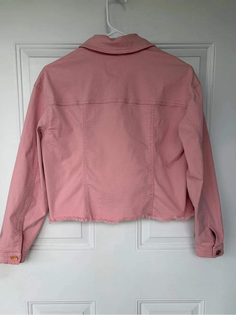 •Justice• Girls Blush Pink Frayed Hem Denim Jacket - Size 14/16
